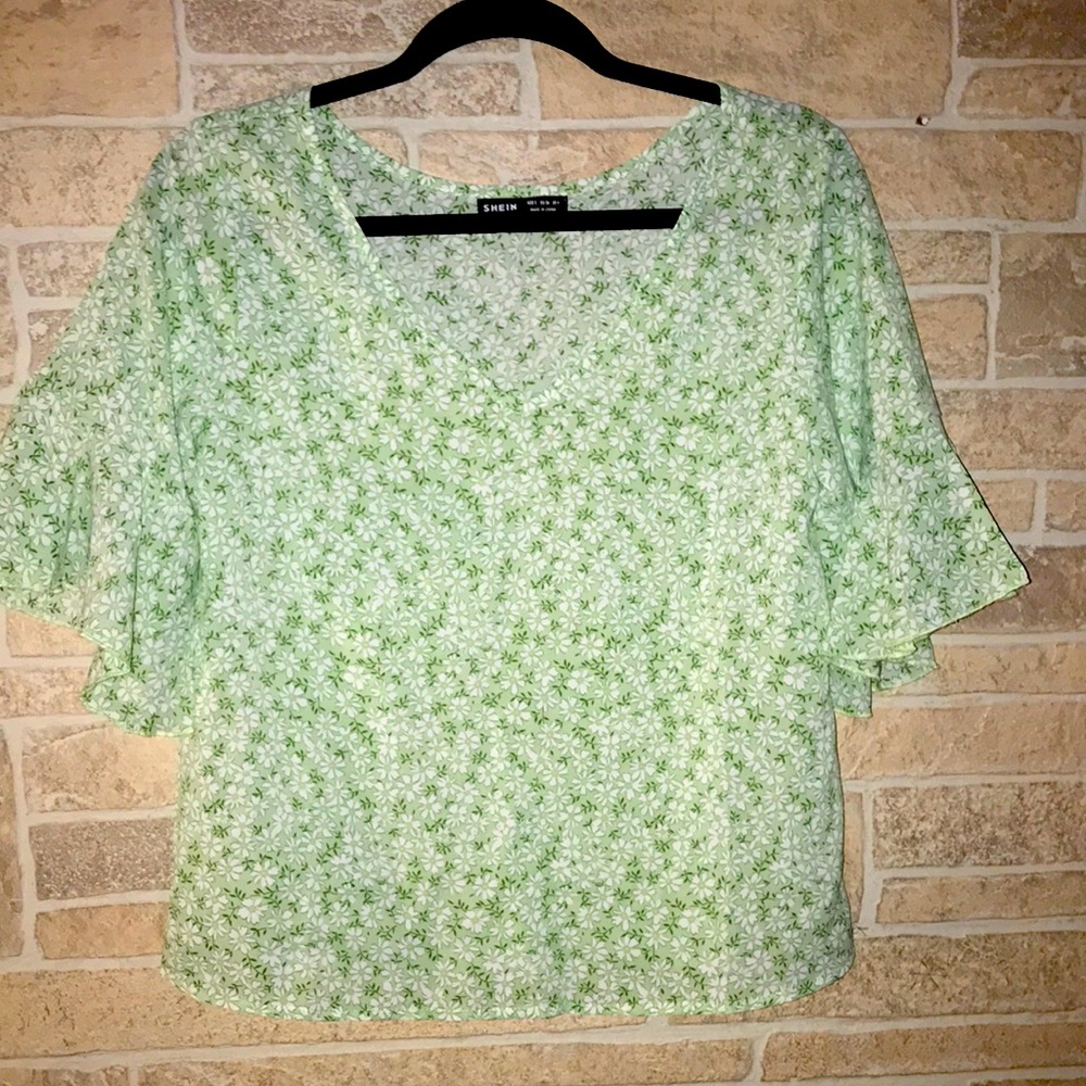 Shein Short Bell Sleeve V Neck Blouse